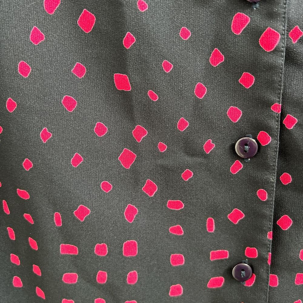 Vintage 80s black and pink polka dot women’s short sleeve blouse size 12 - Picture 5 of 5